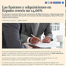 Las fusiones y adquisiciones en Espaa crecen un 14,66%